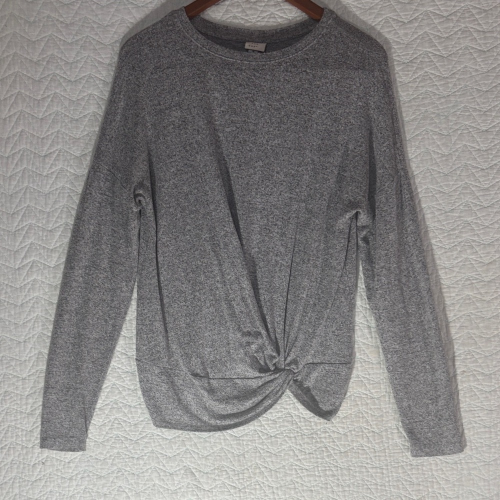 a new day Heather Gray Twist-Front Crew Neck Sweater
